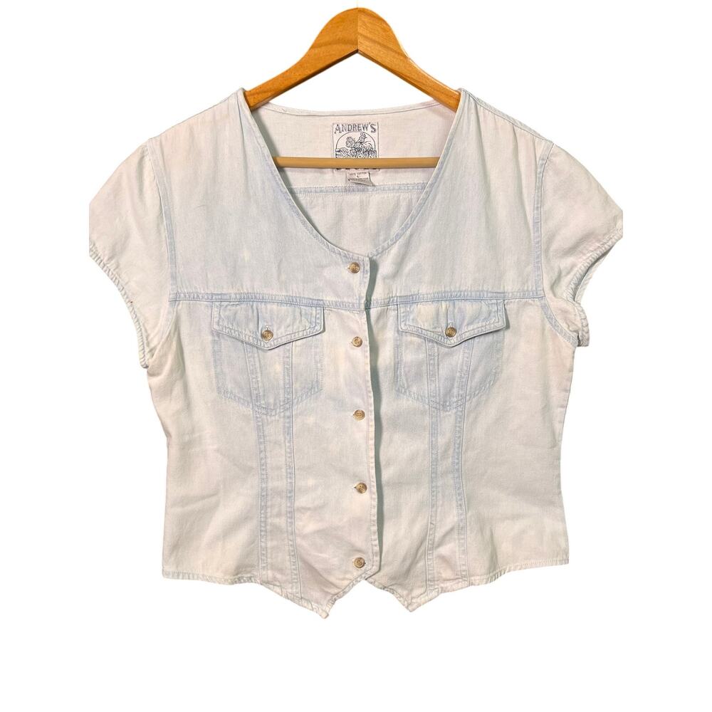 Vintage Andrew's Blues Women short sleeve button up denim shirt Large